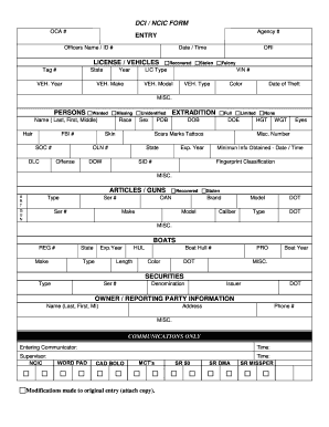 NCIC Vehicle and Person Report Form