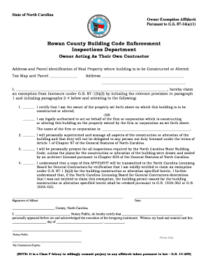 North Carolina Owner Exemption Affidavit