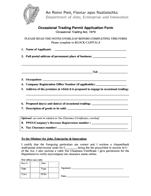 Occasional Trading Permit Application Form