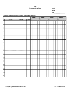 5-Day Student Attendance Sheet