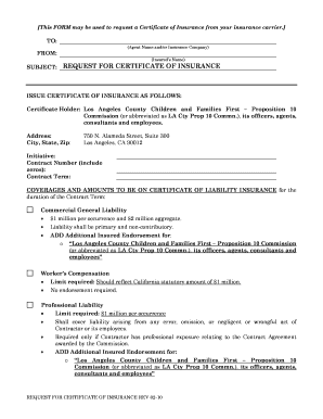 Request for Certificate of Insurance