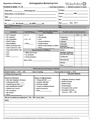 Anticoagulation Monitoring Form