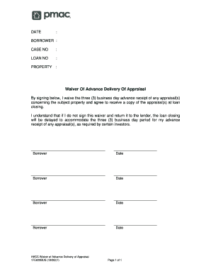 Waiver of Advance Delivery of Appraisal