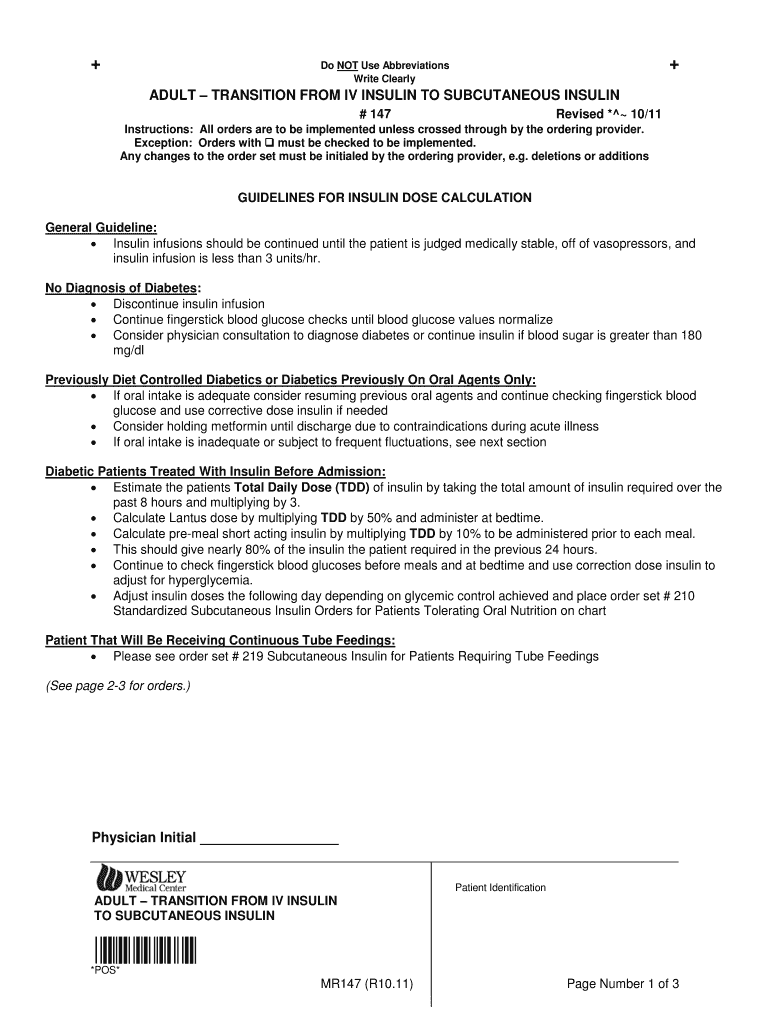 Fillable Online ihi GUIDELINES FOR INSULIN DOSE CALCULATION No