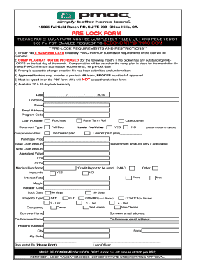 PMAC Pre-Lock Form