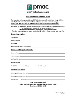 Jumbo Appraisal Order Form