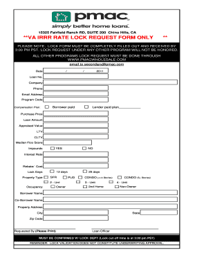 VA IRRRL Rate Lock Request Form
