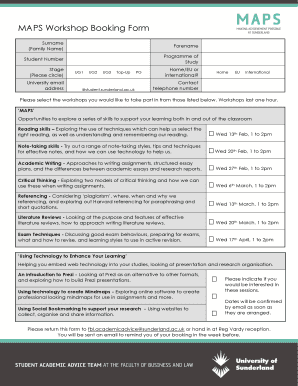 MAPS Workshop Booking Form
