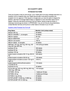 Physician Quantity Limit Exception Form