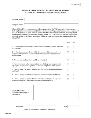 Grant Compliance Litigation Disclosure Form