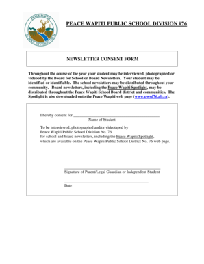 Peace Wapiti Newsletter Consent Form