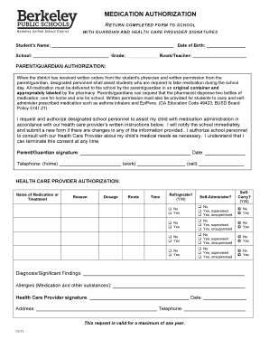Medication Authorization Form
