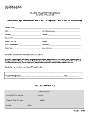 Michigan State University Elective Application Form