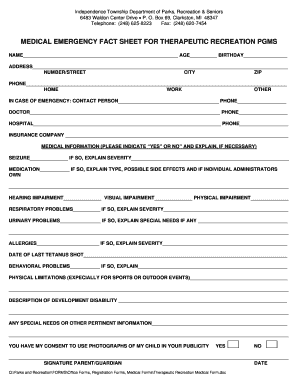 Medical Emergency Fact Sheet for Therapeutic Recreation Programs