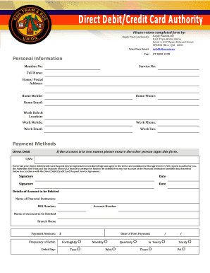 Rail Tram & Bus Union Direct Debit/Credit Card Request