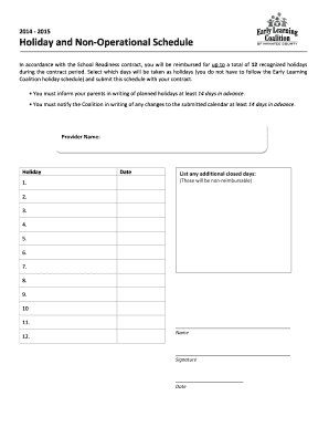Holiday Schedule Form