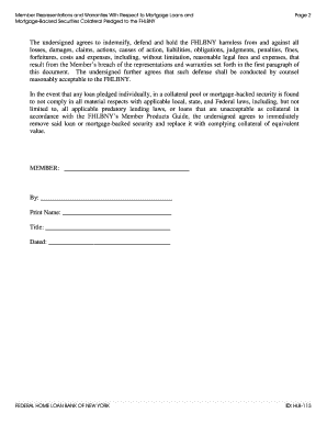 Member Representations and Warranties for Mortgage Loans