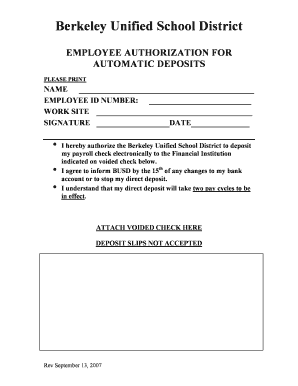 Employee Authorization for Automatic Deposits