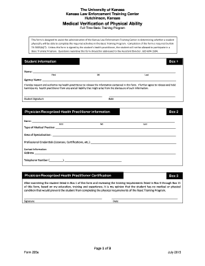Kansas Law Enforcement Training Center Medical Verification Form