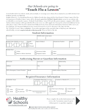 Teach Flu A Lesson Vaccination Consent Form