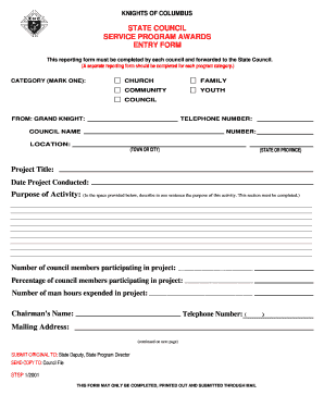 Knights of Columbus Service Program Awards Entry Form