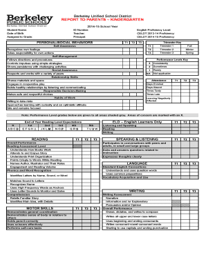 Kindergarten Report Card