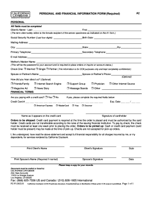 California Cryobank Personal and Financial Information Form