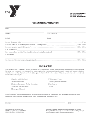 YMCA Volunteer Application Form