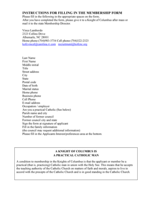 Knights of Columbus Membership Form