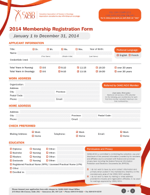 Canadian Association of Nurses in Oncology Membership Application