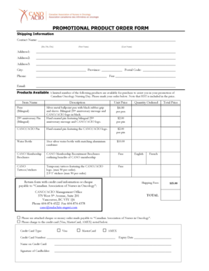 Promotional Product Order Form