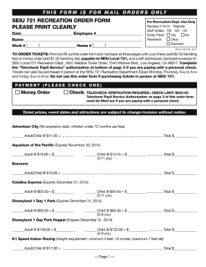 SEIU 721 Recreation Order Form