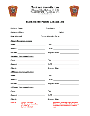Business Emergency Contact Form