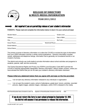 Student Directory Information Release Form