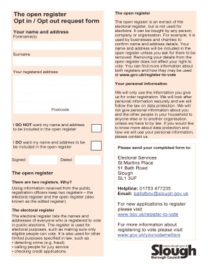 UK Open Register Opt In/Out Form