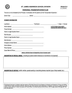 St. James-Assiniboia School Division Personal Transportation Plan