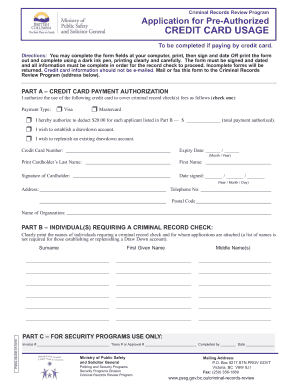 Criminal Records Review Program Credit Card Application