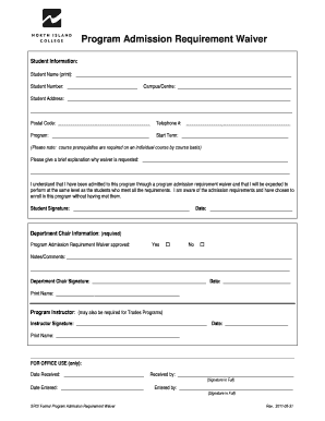 Program Admission Requirement Waiver