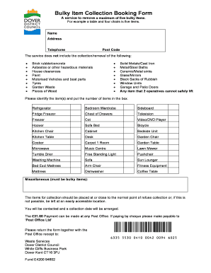 Bulky Item Collection Booking Form