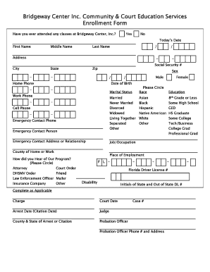 Bridgeway Center DUI Program Enrollment Form