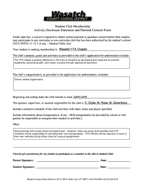 Basic consent form template - WHS Club Membership Parent Consent Form - wasatch