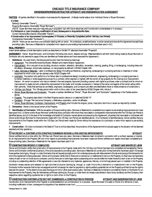 Owner/Borrower/Contractor Affidavit and Indemnification Agreement