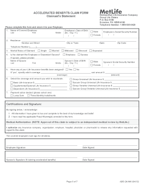 MetLife Accelerated Benefits Claim Form