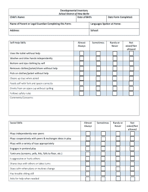 Developmental Inventory Form