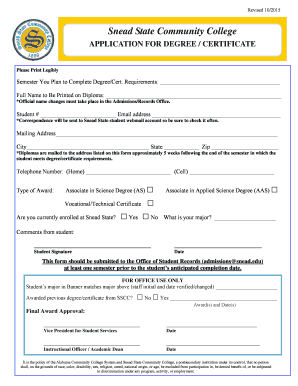 Snead State Degree Certificate Application