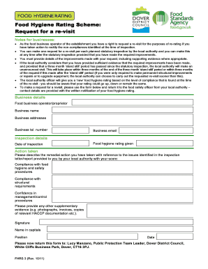 UK Food Hygiene Rating Revisit Request Form