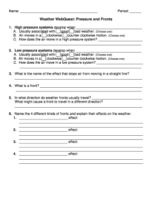 Weather WebQuest: Pressure and Fronts