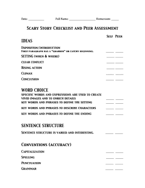 Scary Story Checklist and Peer Assessment
