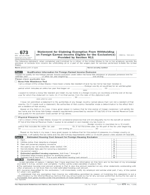 IRS Form 673 for Foreign Earned Income Exclusion