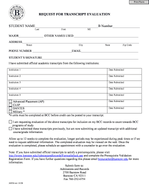 Request for Transcript Evaluation